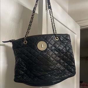 DKNY Black Quilted Chain-Handle Tote with Gold Accent